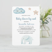 Invitation Beauty Pastel Blue Elephant Baby shower Par Mail (Debout devant)