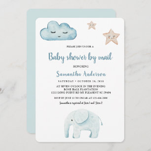 Invitation Beauty Pastel Blue Elephant Baby shower Par Mail