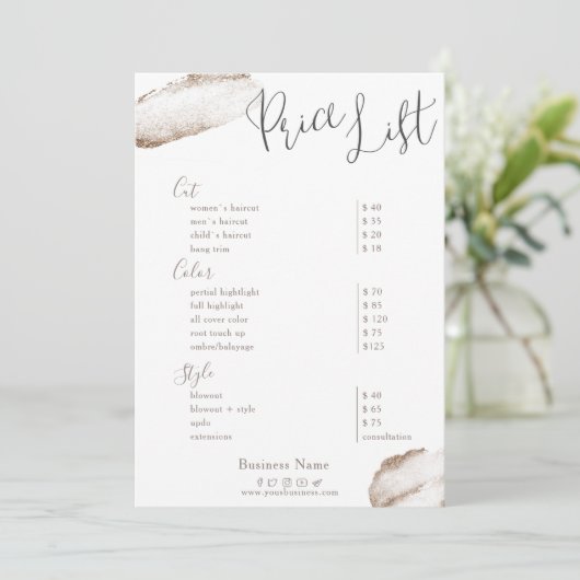 Invitation Beauty Salon Gold Blush Pink Tarifs (Debout devant)