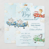 Invitation Beaux Animaux Avion Aventure Oh Baby shower Garçon (Devant / Derrière)