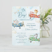 Invitation Beaux Animaux Avion Aventure Oh Baby shower Garçon (Debout devant)