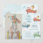 Invitation Beaux Animaux Avion Aventure Temps Vols Anniversai (Devant / Derrière)