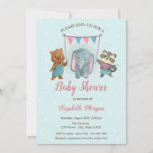 Invitation Beaux animaux, Baby shower à points bleus (Devant)