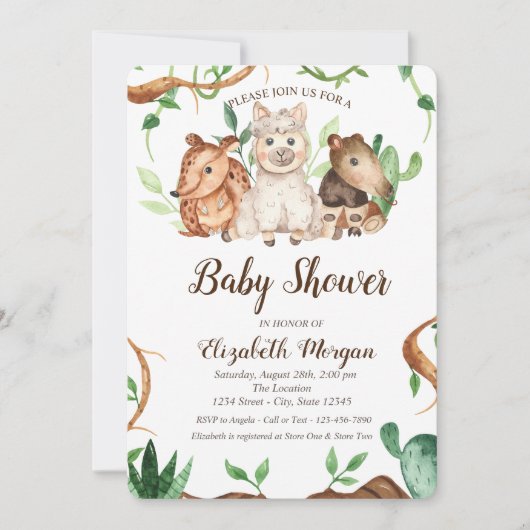 Invitation Beaux animaux de la forêt Moutons Baby shower Feui (Devant)