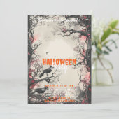Invitation Beaux arbres Oiseaux noirs Fête d'Halloween (Debout devant)