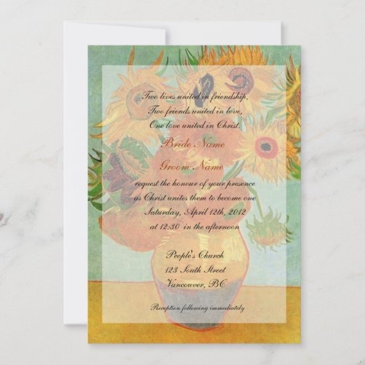 Invitation Beaux-arts Vn Gogh tournesols mariage chrétien (Devant)