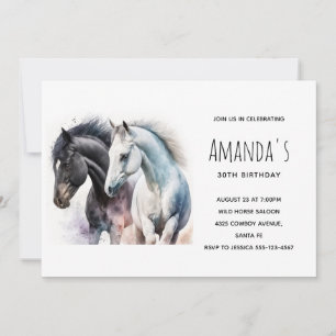 Invitation Beaux Chevaux à l'aquarelle pour un Anniversaire