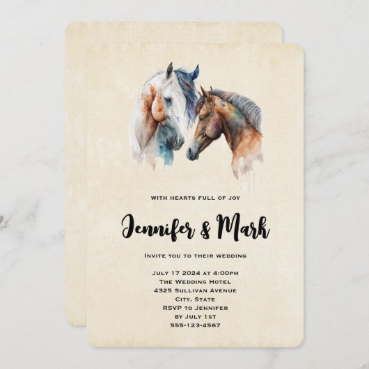 Invitation Beaux chevaux Western Boho Style Mariage (Devant / Derrière)