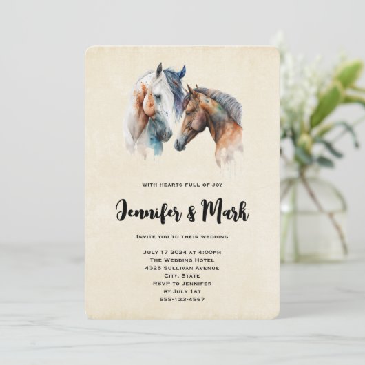 Invitation Beaux chevaux Western Boho Style Mariage (Debout devant)