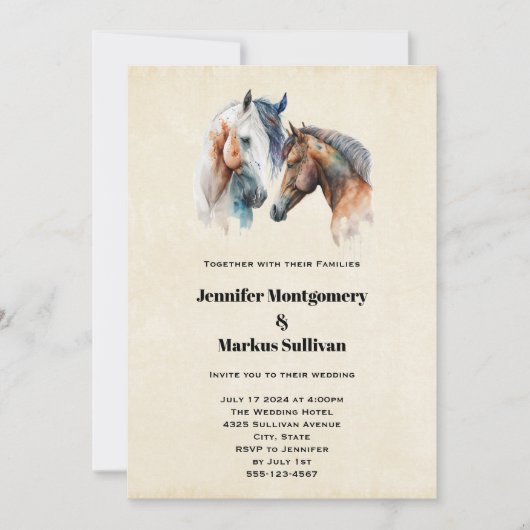 Invitation Beaux chevaux Western Boho Style Mariage (Devant)