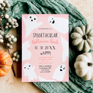 Invitation Beaux fantômes blancs pastel rose Halloween bash