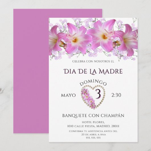 Invitation Beaux Lys Pour La Fête Des Mères (Devant / Derrière)