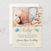 Invitation Beaux Oiseaux Merci Note Modèle photo Baby Boy (Devant / Derrière)