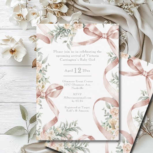 Invitation Beaux rubans & Baby shower Floral
