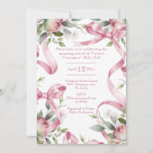Invitation Beaux rubans roses et Baby shower floral (Devant)