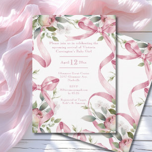 Invitation Beaux rubans roses et Baby shower floral