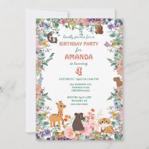 Invitation Beaux safaris animaux Jungle fleur Anniversaire
