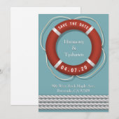 Invitation Beaux Sauveteurs de Style Marin Sauvegarder la Dat (Devant / Derrière)