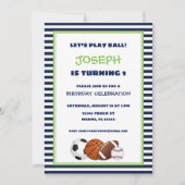 Invitation Beaux sports verts et bleus rayé Anniversaire (Devant)