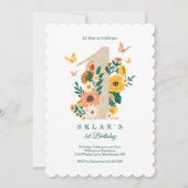 Invitation Bébé 1er anniversaire Printemps Florals Papillons (Devant)