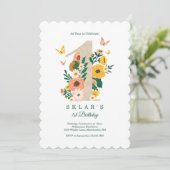 Invitation Bébé 1er anniversaire Printemps Florals Papillons (Debout devant)