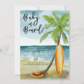 Invitation Bébé à bord baby shower de plage de surf aquarelle (Devant)