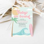 Invitation Bébé à bord Baby shower de plage Surf rose<br><div class="desc">Bébé à bord ! Surfing Beach Baby shower invitation avec vagues turquoise et surf rose.</div>