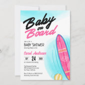 Invitation Bébé à bord Baby shower de surf rose (Devant)