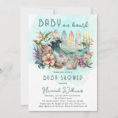 Invitation Bébé à bord Baby shower floral de surf tropical (Devant)