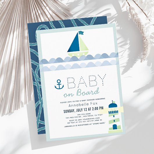 Invitation Bébé à bord Baby shower Nautical Blue Boy