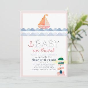 Invitation Bébé à bord Baby shower Nautique rose fille