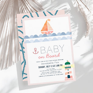 Invitation Bébé à bord Baby shower Nautique rose fille