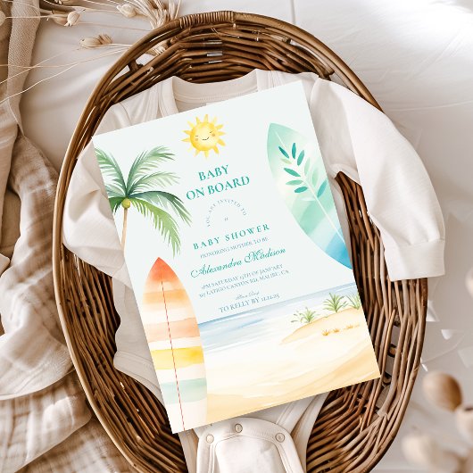 Invitation Bébé à Bord Baby Shower Plage et Surf