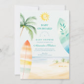 Invitation Bébé à Bord Baby Shower Plage et Surf (Devant)