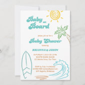 Invitation Bébé à bord baby shower rétro de doodle surf (Devant)
