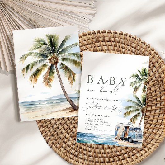 Invitation Bébé à bord Baby shower, Surf Beach