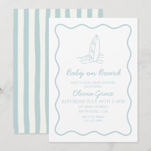 Invitation Bébé à bord doodle Planche de surf Fête de naissan