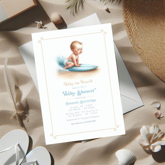 Invitation Bébé à bord du Baby shower à thème surf