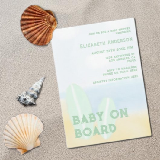Invitation Bébé à bord du Baby shower d'aquarelle surf Beach
