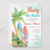 Invitation Bébé à bord du baby shower de plage de surf tropic (Devant)