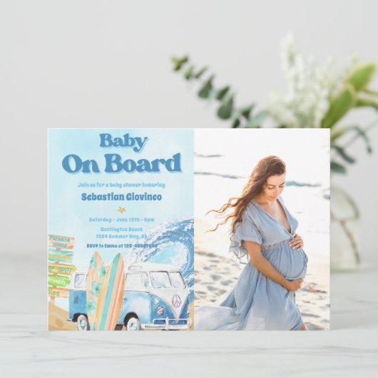 Invitation Bébé à bord du Baby shower de plage Photo (Debout devant)