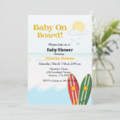 Invitation Bébé à bord du baby shower de plage surf (Debout devant)