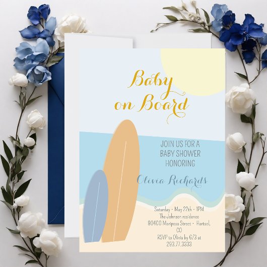 Invitation Bébé à bord du Baby shower de plage surf