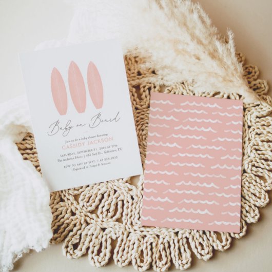 Invitation Bébé à bord Pink Surfboard Baby shower fille