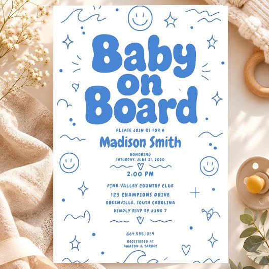Invitation Bébé à bord Plage Surf Bébé Shower Été Rétro