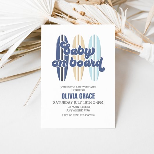 Invitation Bébé à bord sur planche de surf Fête de bébé plage
