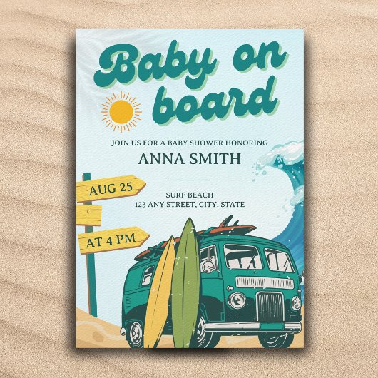 Invitation Bébé à bord Surf Beach Baby shower