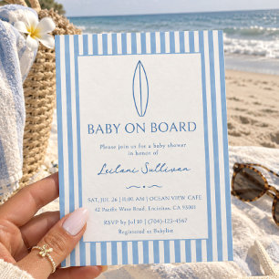 Invitation Bébé à Bord Surf Beach Fête Prénatale Bleue
