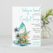 Invitation Bébé à bord, Surf-board, Baby shower Palm Tree (Debout devant)