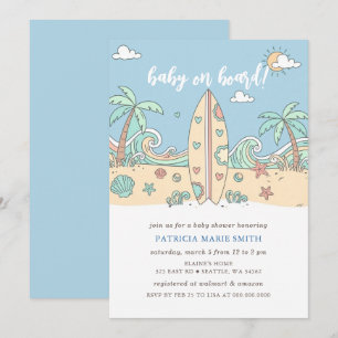Invitation Bébé à bord surf board plage garçon Baby Shower